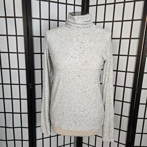 Varley Womens Speckled White Ribbed Longsleeve Turtleneck
